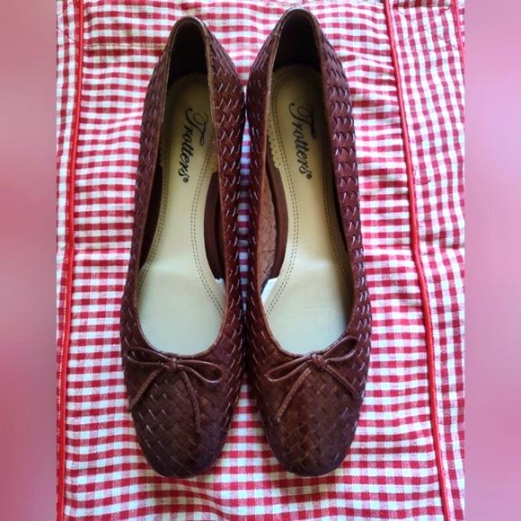 Vintage Shoes - Vintage Woven Leather Ballerina Bow Flats